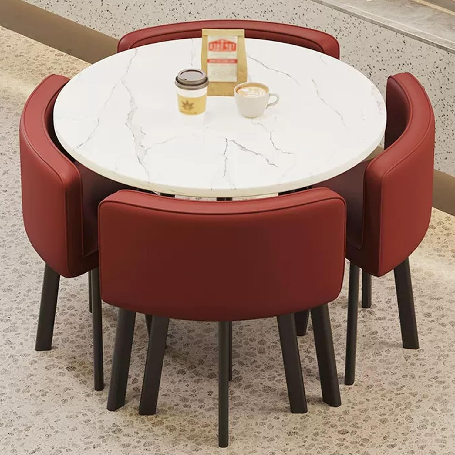 Office Reception Round Table, Negotiation Table and Chair Set for 4, Small Office Reception Room Club Table and Chair Set, Dining Table Soft Backrest Seat, Suitable for Lounge(Dark Gray)