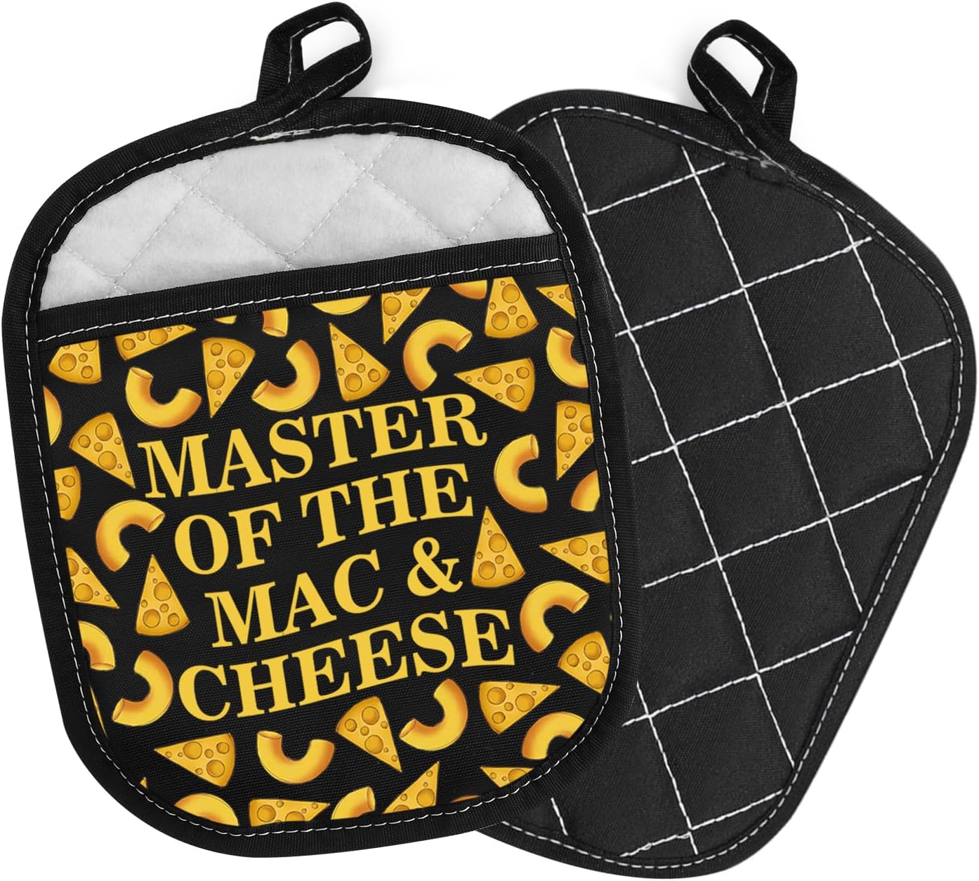 VAMSII Macaroni and Cheese Lover Gift Master Mac and Cheese Pot Holder Hot Pads Mac and Cheese Cooking Oven Mitt with Pocket Mac N Cheese Design Gift (Master Mac and Cheese P)
