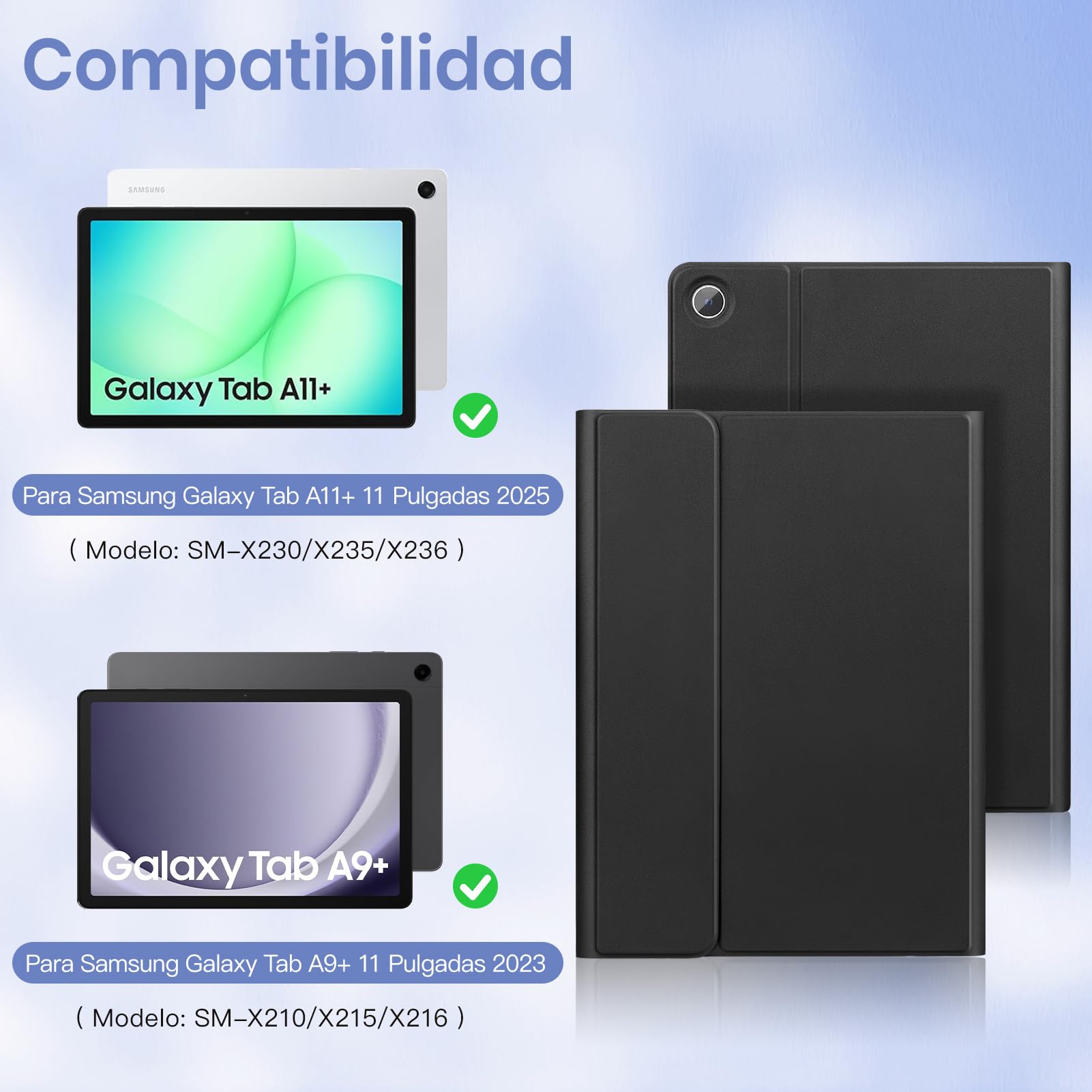 Funda con Teclado para Samsung Galaxy Tab A11 Plus/A9+ 11“ 2025/2023 (SM-X310/X315/X236), Teclado Bluetooth inalámbrico Desmontable con Funda Protectora, para la Tablet Samsung A11+ (Negro)
