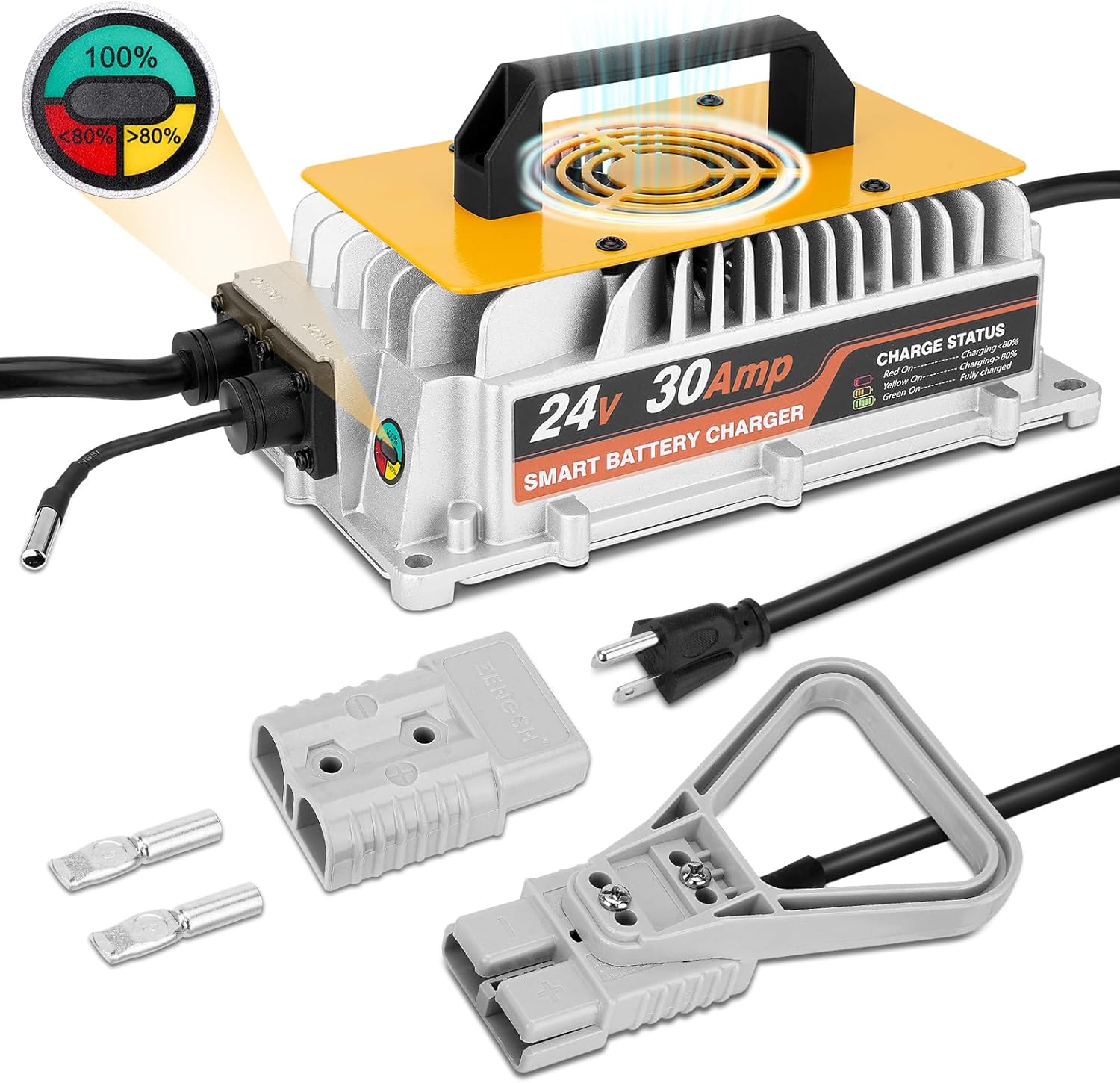 24V 30A Forklift Battery Charger with LED Light Smart Golf Charger with Anderson Plug & Lead Acid Battery Charger for Floor Scrubber, Pallet Jack