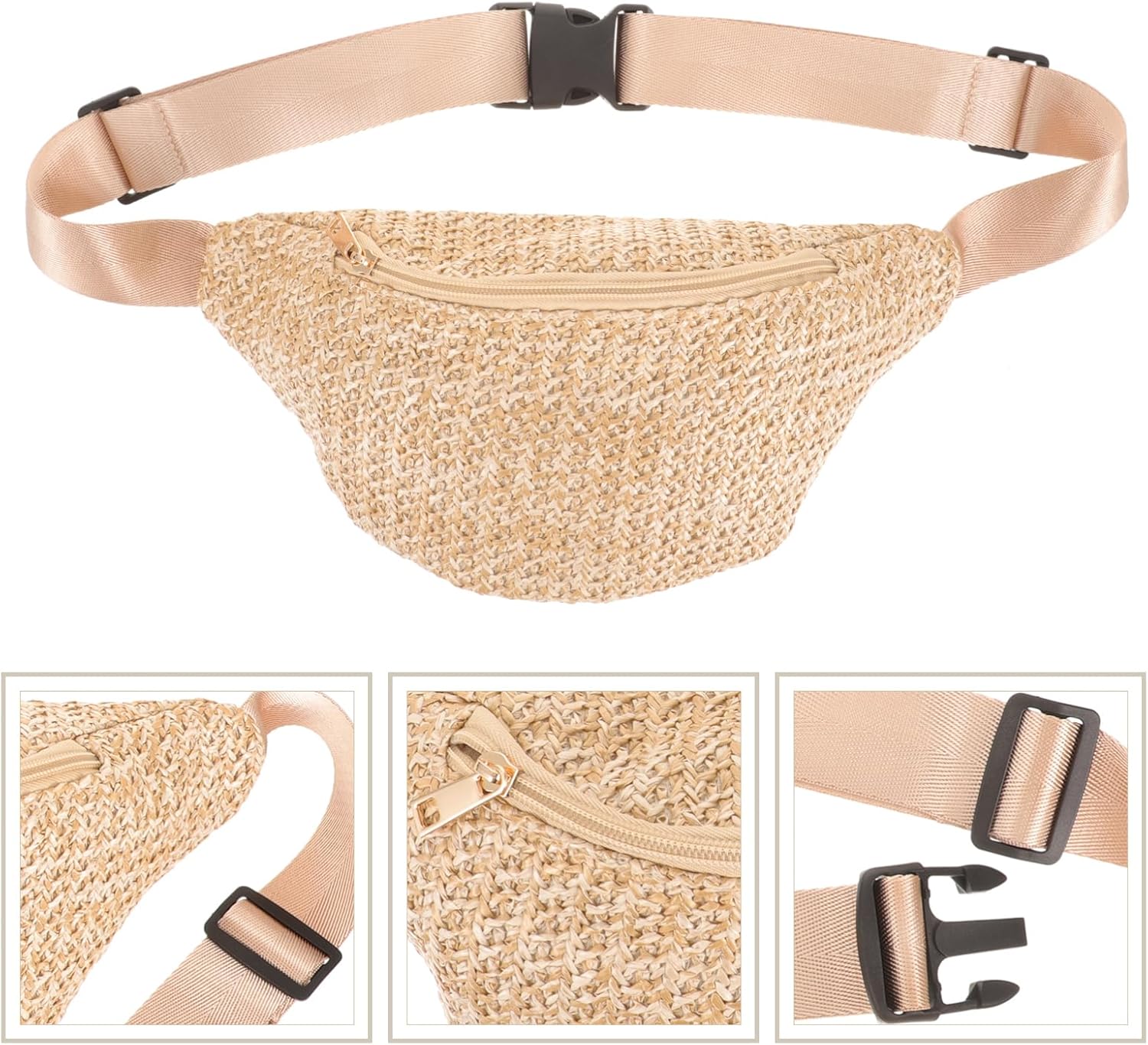 Summer Straw Fanny Pack for Women Mini Waist Bag Crossbody Chest Pouch Lightweight 12.2 X 6.3 X 0.8 Inch - Image 9