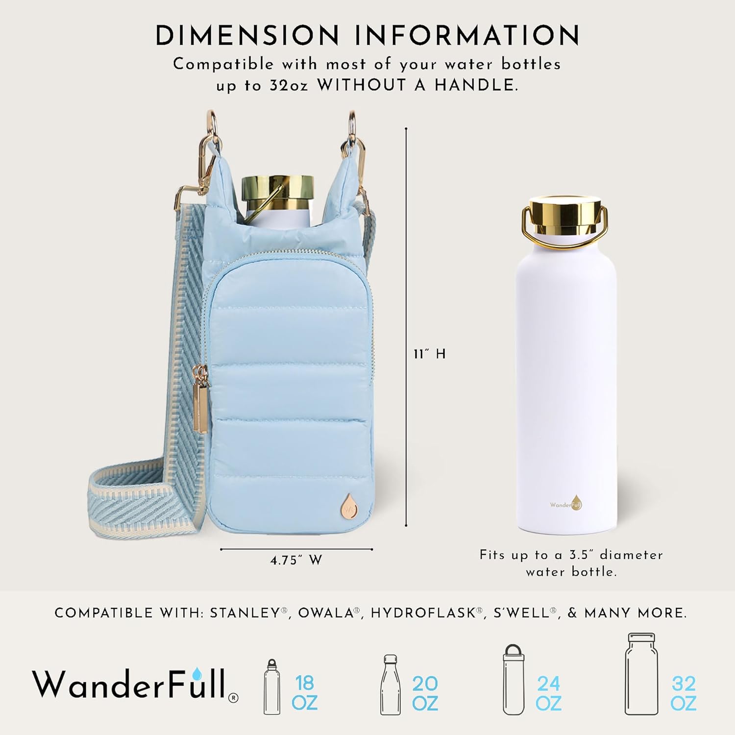 WanderFull Original HydroBag Fits Up to 32 oz Water Bottle Holder with Strap – Hands-Free Crossbody Water Bottle Carrier Bag with Phone Pocket