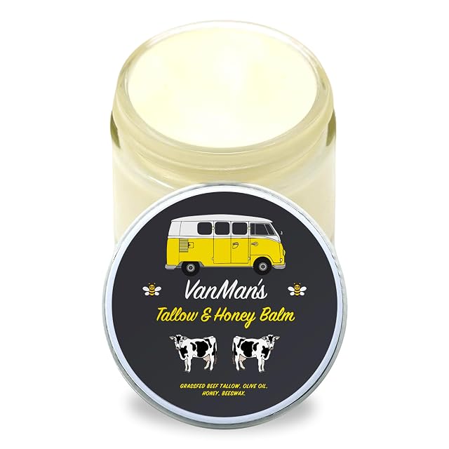 Vanmans Tallow and Honey Balm With No Added Scent - Beef Tallow Face Moisturizer with Grass-Fed Finished Beef
