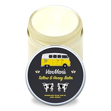 Vanman's Tallow and Honey Balm With No Added Scent - Face Moisturizer with Grass-Fed/Finished Beef Tallow for Skin, Organic Raw Honey and Beeswax, Cold Pressed Olive Oil - 2 oz