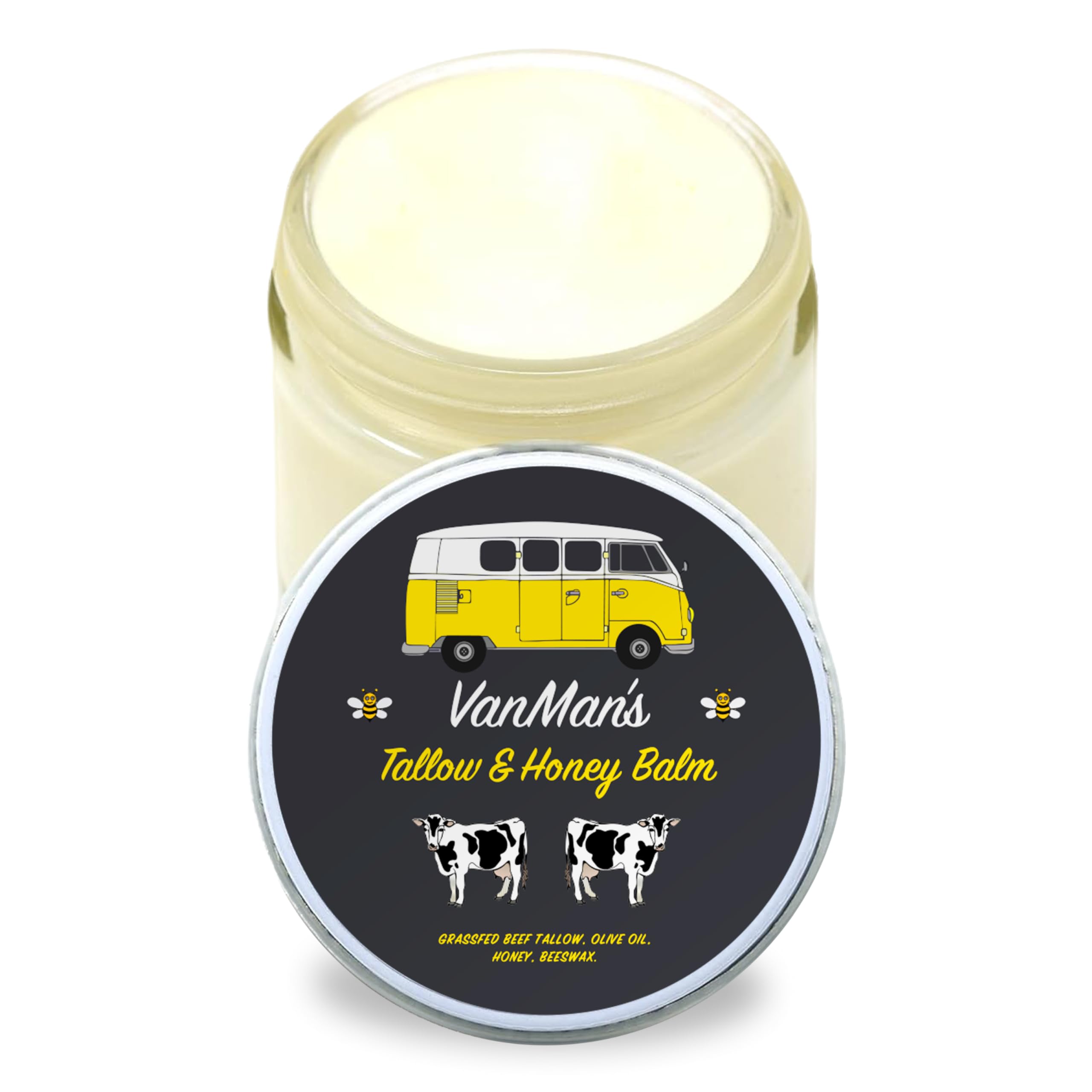 Vanman's Tallow and Honey Balm With No Added Scent - Beef Tallow Face Moisturizer with Grass-Fed/Finished Beef Tallow for Skin, Organic Raw Honey and Beeswax, Cold Pressed Olive Oil - 2 oz