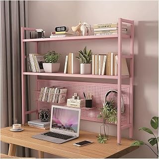 Widppsopt Estantería de escritorio de hierro forjado de 2 niveles - Estantería de escritorio ajustable, organizador de escritorio de oficina con tablero perforado (color: rosa, tamaño: 95 x 22 x 98 cm