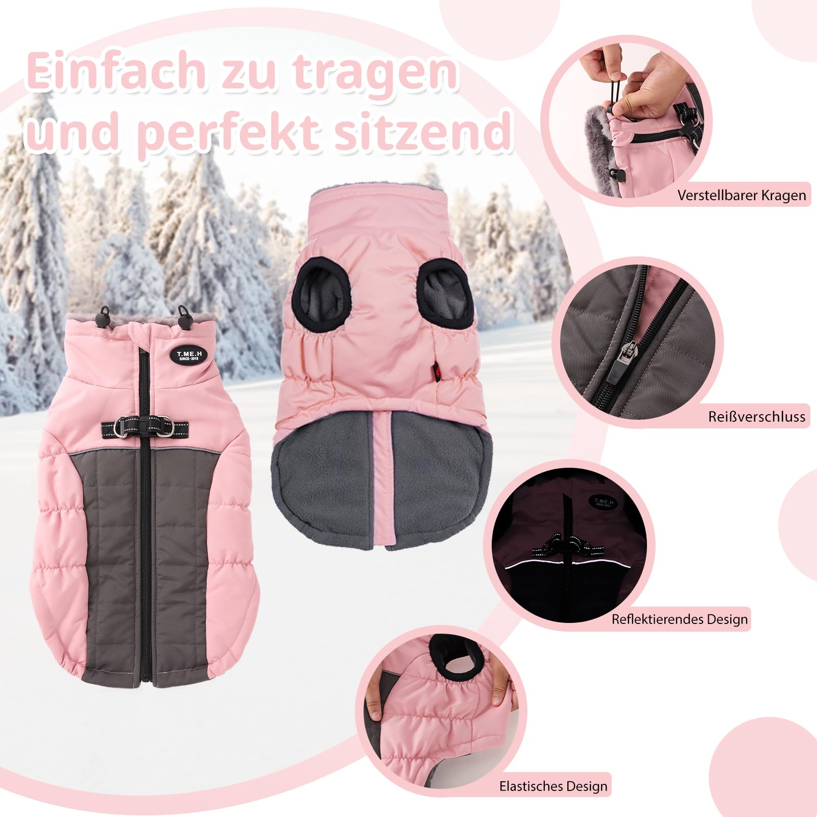 Savlot Wasserdicht Hundemantel Kaltes Wetter Winter Warme Jacke für Kleine Mittlere Große Hunde Hundepullover mit Fleece Gefütterte Reflektierend Welpen Winterweste Haustierbekleidung