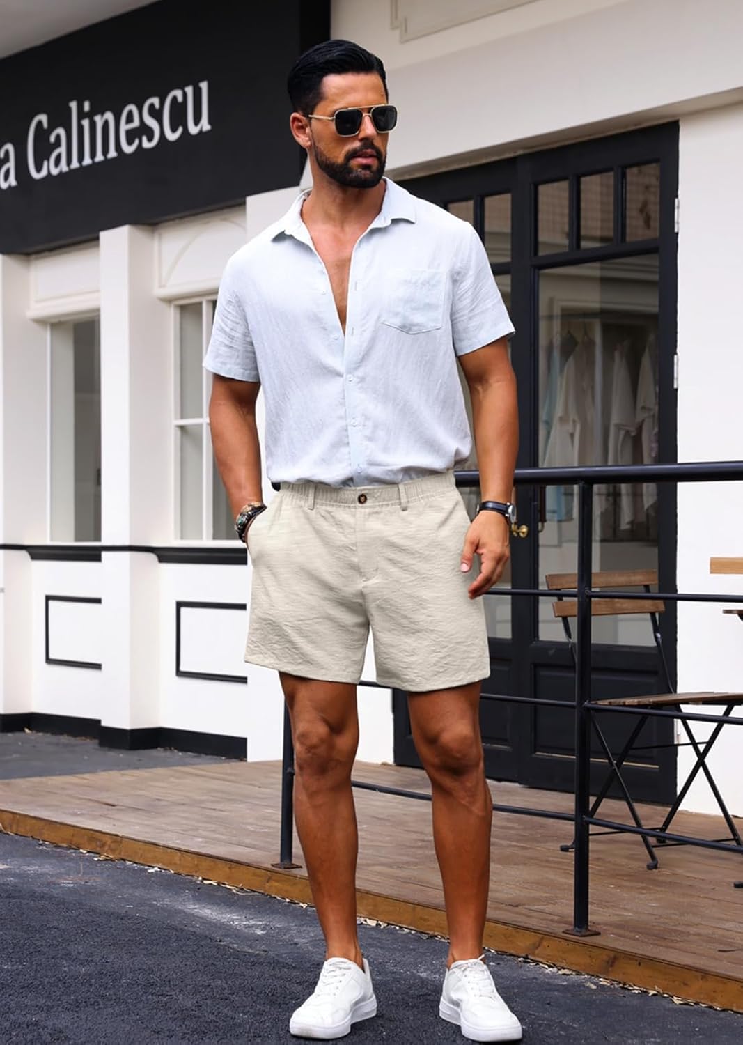 Sailwind Men’s 5.5" Linen Shorts Casual Summer Elastic Waist Lightweight Vacation Shorts with Pockets Daily Wear Outfit - Image 2