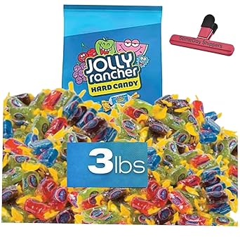 CLASSIC ORIGINAL JOLLY RANCHER HARD CANDY | 3 LBS Bag of JOLLY RANCHER Assorted Hard Candy with Watermelon, Green Apple, Cherry, Grape and Blue Raspberry Fruit Flavors | include SameDay Shippers Branded Bag Clip