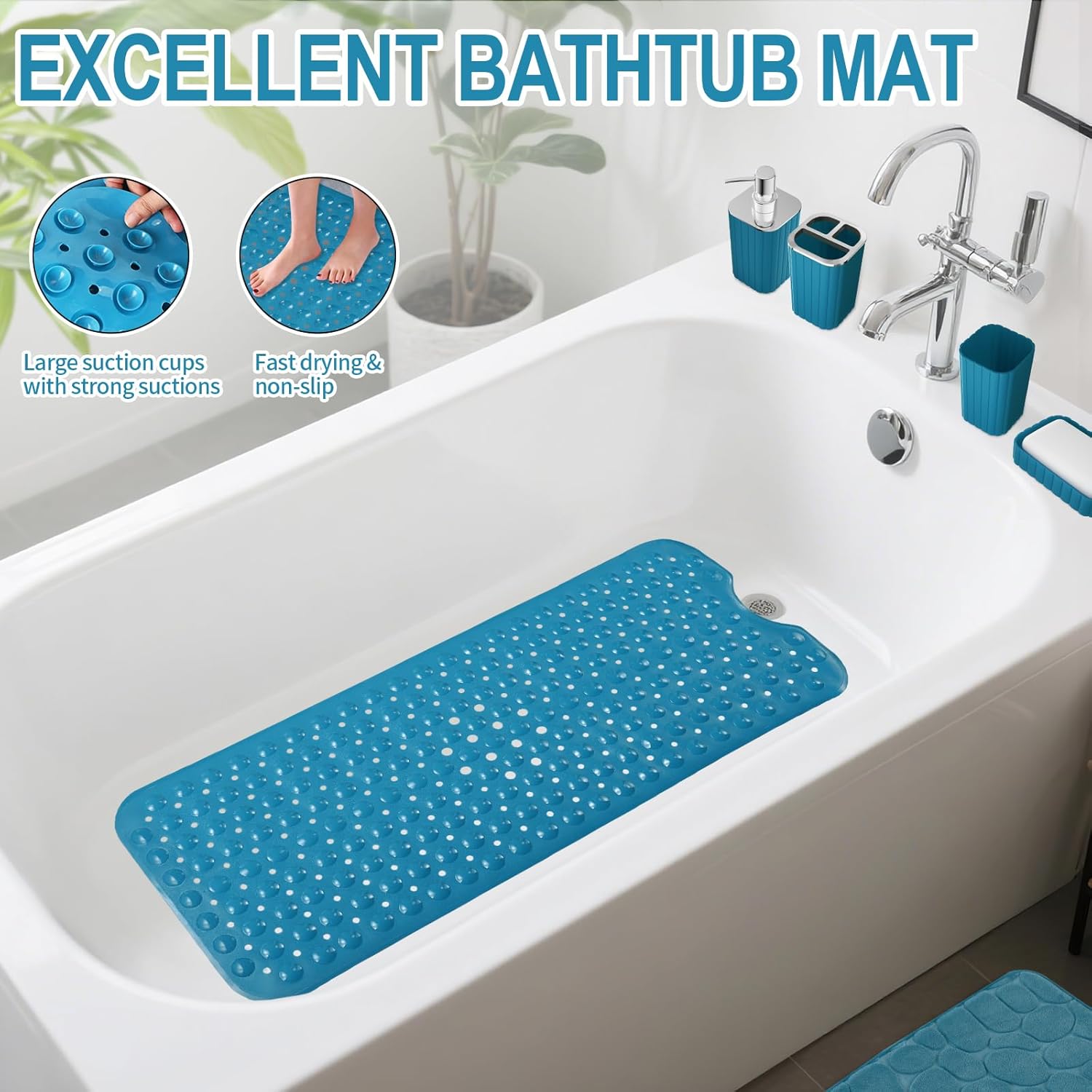 Bathroom Accessories Set - 26PC Gorgeous Teal Bathroom Set, Bathroom Accessory Set, Shower Curtain Set with Bathtub Mats for Shower Tub, Trash Can & Soap Dispenser
