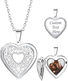 Personalisierte Medaillon Kette für Damen - Kette mit Foto Gravur Herz Medaillon zum Öffnen, Silber/Gold/Schwarz 50 cm Kette Länge Personalisierte Geschenke für Mama Ehefrau (mit Geschenkbox)