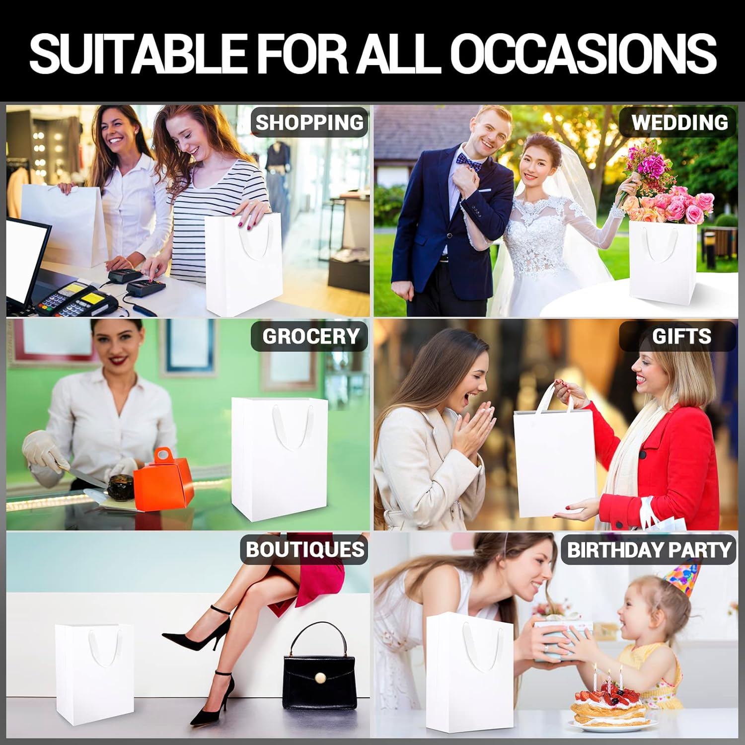 EUSOAR Kraft Paper Gift Bags, 20pcs 7.8" x 3.9" x 11" Paper Bags with Handles Bulk, Shopping Merchandise Handle Lunch Gift Wrap Bag for Business Birthday Wedding Bridal Party Favors - Image 5