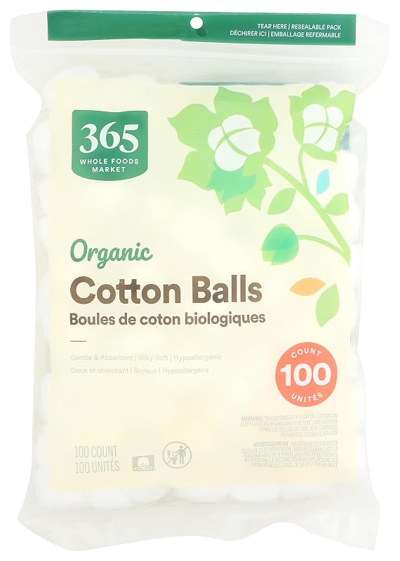 Bolas de algodão orgânico 365 by Whole Foods Market, 100 unidades