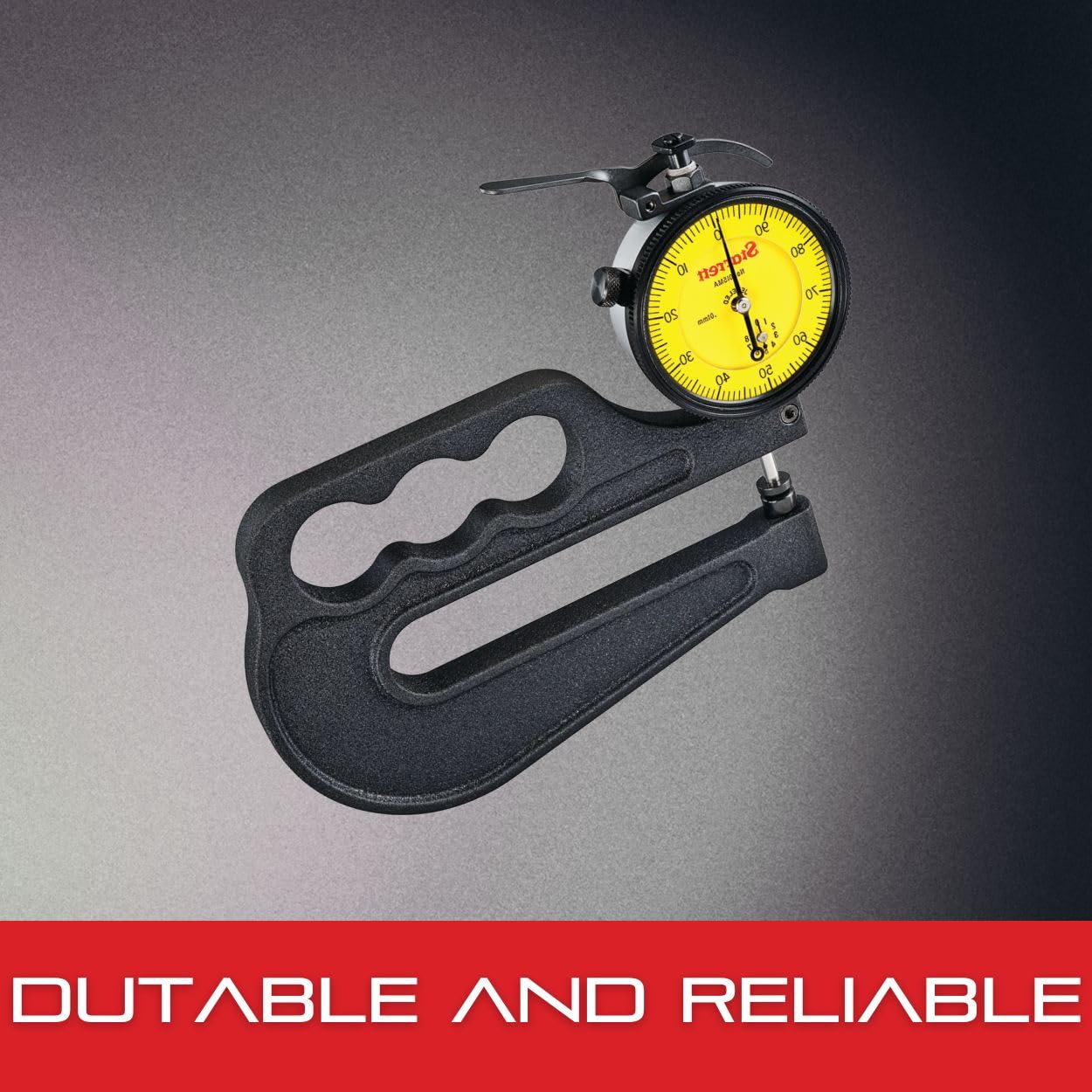 Starrett Portable Dial Thickness Gage for Accurate Size Reading Without Case - 10mm Range, .01mm Graduation, 0-100 Dial Reading, 100mm Throat Depth - 1015MA-100