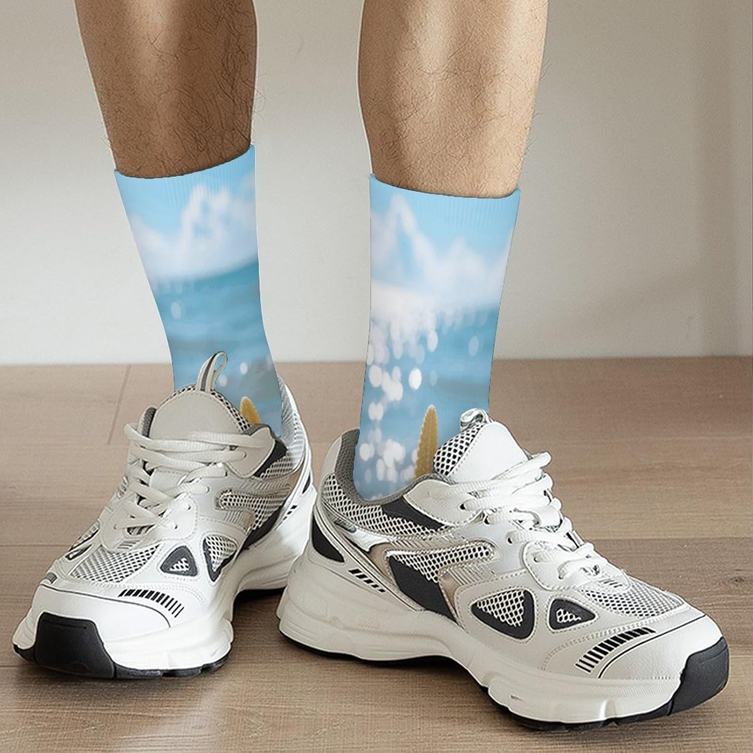 Yellow Starfish on Beach Crew Socks Moisture Wicking Ankle High Cushioned Arch Support Seamless Toe Athletic & Casual
