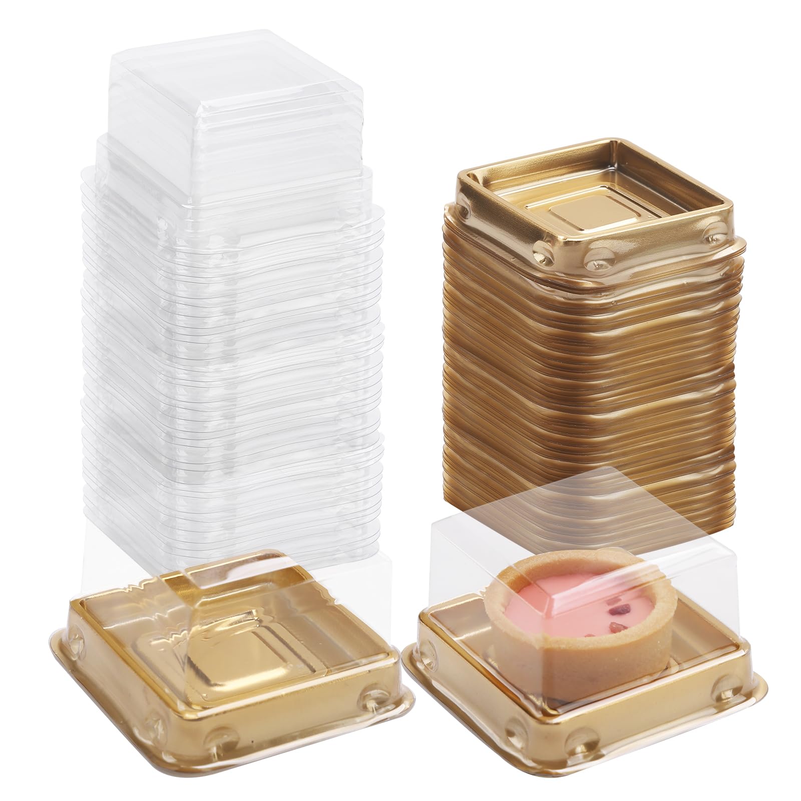 50 Set Gold bottom Clear cover plastic mini cake box,muffin box,moon cake box,mung bean cake snow Mei Niang box
