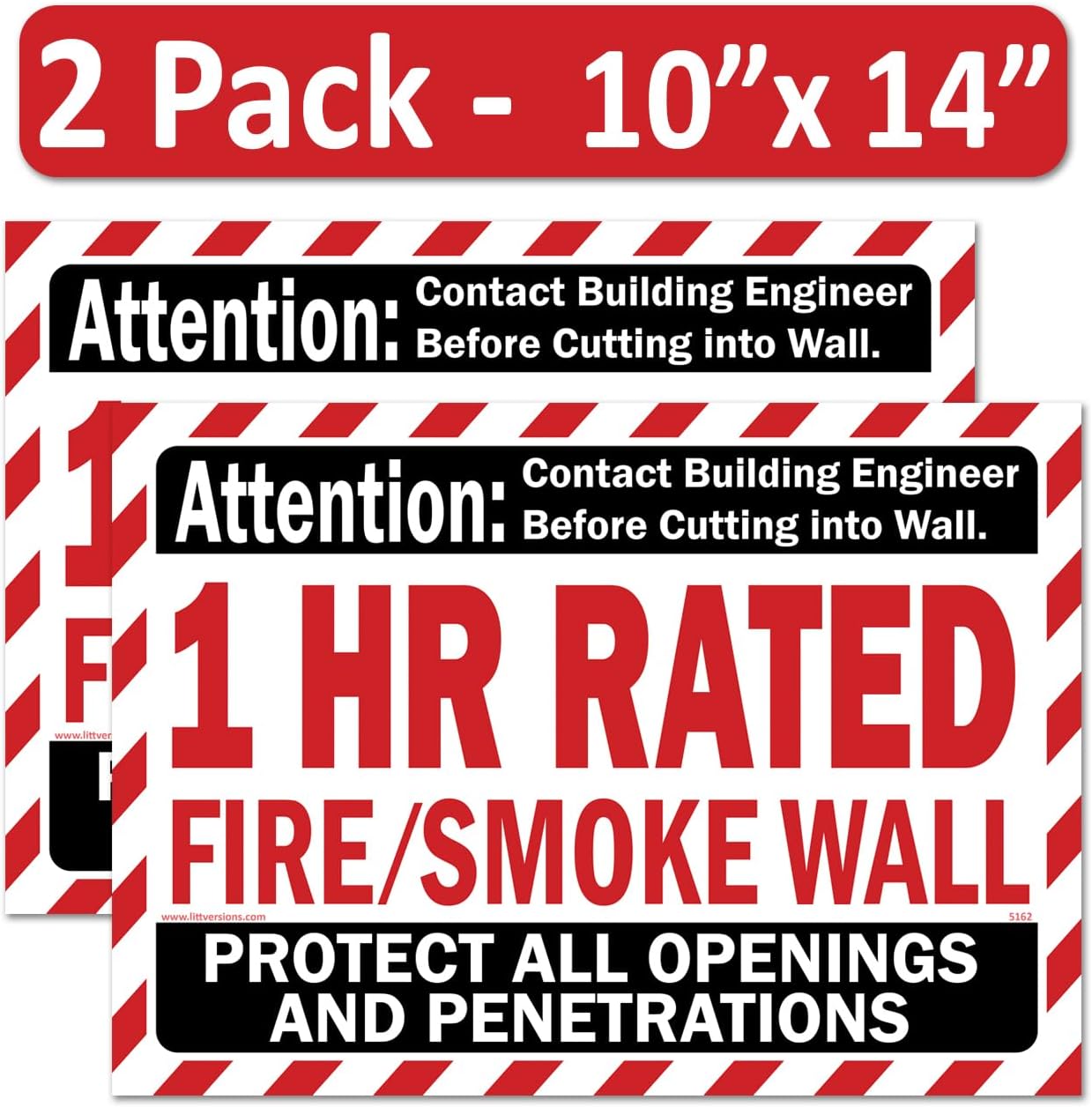 2 Pack 4"x12" 1 HR Rated Fire Label Stickers – Protect All Openings and Penetrations Safety Sign Decals, Waterproof Vinyl Adhesive Labels for Commercial Building Compliance