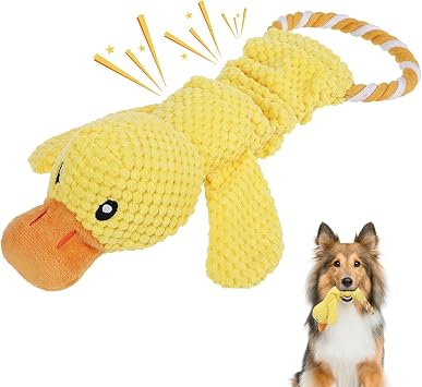 ألعاب KOOLTAIL Duck Dog، ألعاب مضغ الكلاب القطيفة القوية والألعاب الصارخة مع ورق مجعد، لعبة تدريب تفاعلية وشد الحبل للعب في الهواء الطلق في الداخل، لعبة حيوانات أليفة ناعمة للكلاب الصغيرة والمتوسطة والكبيرة
