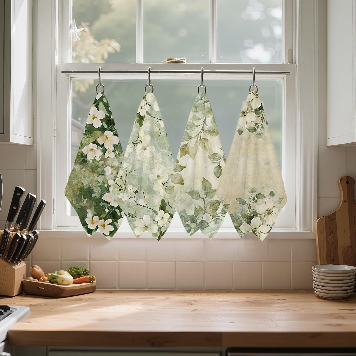 Jztco 4 Pcs Vintage Flower Kitchen Towels, Rustic Decorative Absorbent Microfiber Dish Cloth Tea Towel, Durable Waffle Hand Towels for Farmhouse Home Bathroom, Housewarming Gifts - Image 5