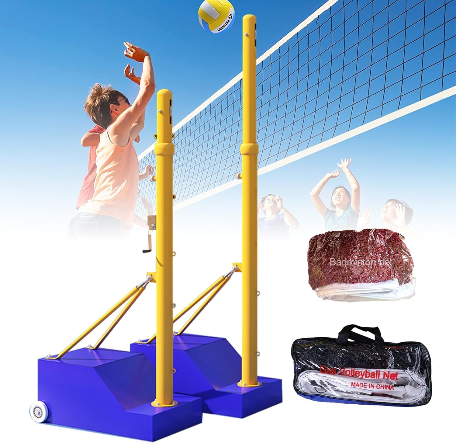 Bastoni da badminton da pallavolo regolabili con sistema Quick-Fix e ruote in poliuretano, set di rete multi-sport per una facile installazione e personalizzazione dell'altezza