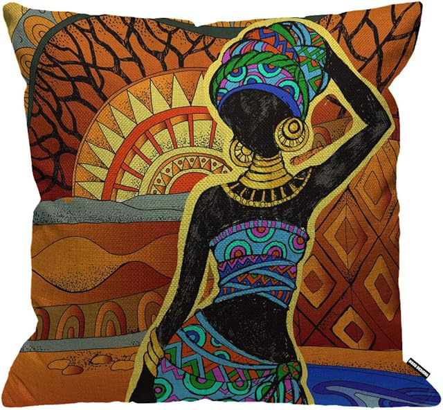 HGOD DESIGNS Cushion Cover African Woman,Throw Pillow Case Home Decorative for Men/Women Living Room Bedroom Sofa Chair 18X18 Inch Pillowcase 45X45cm