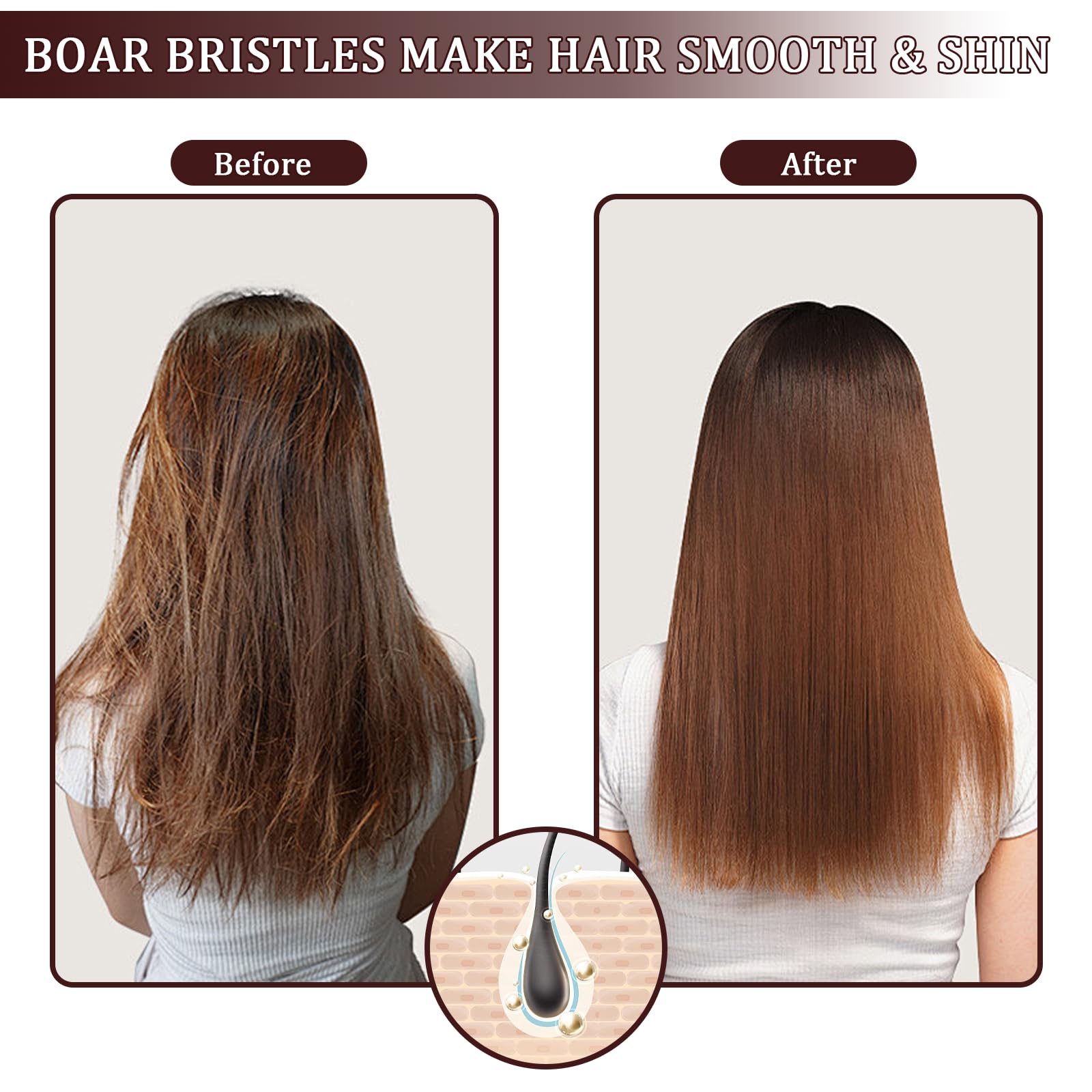Boar Bristle Hair Brush With Hole for Afro Wet, Curly, Dry and Damaged Hair - Smoothing and Shine Restoring Brush for Women and Men - Image 3