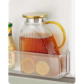 Baffect Glass Carafe with Lid 1.8 L/63 oz Fridge Glass Jug with Stainless Steel Lid High Borosilicate Glass Carafe Jug for Hot or Cold Homemade Drinks