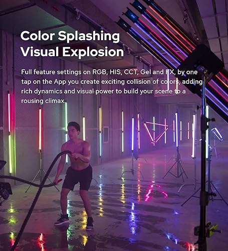 Miniatura 10 de Godox Tubo de luz TL60 RGB, CRI 96 TLCI 98, temperamento de color 2700K ~ 6500K, 100% brillo (LUX), 39 efectos FX, 2.4G inalámbrico, soporte de
