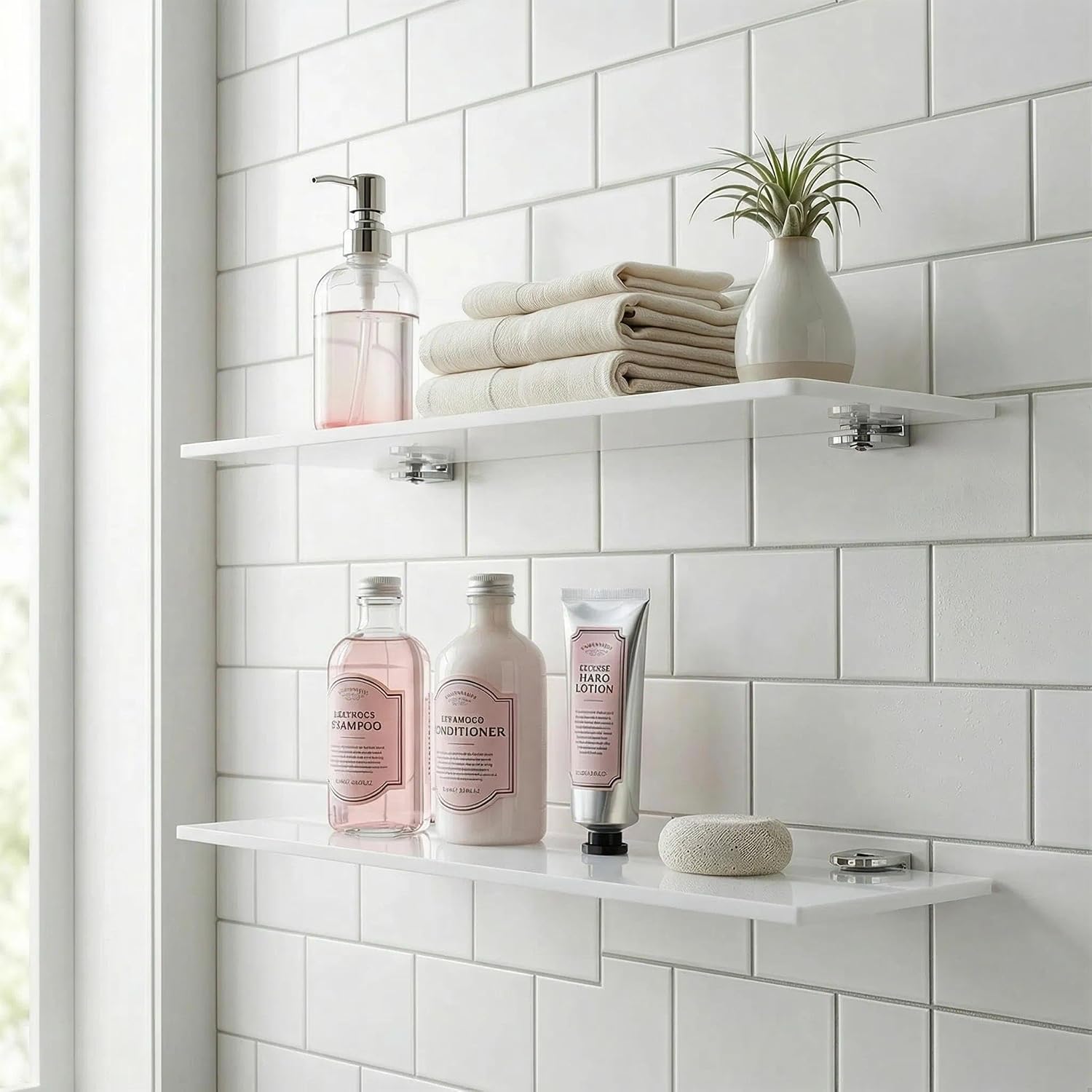 iobiotio Mini Floating Shelves, Wall Shelves for Bedroom Living Room Home Decoration, White Bathroom Shelves Storage, 12 inch, 2 Pcs image 2
