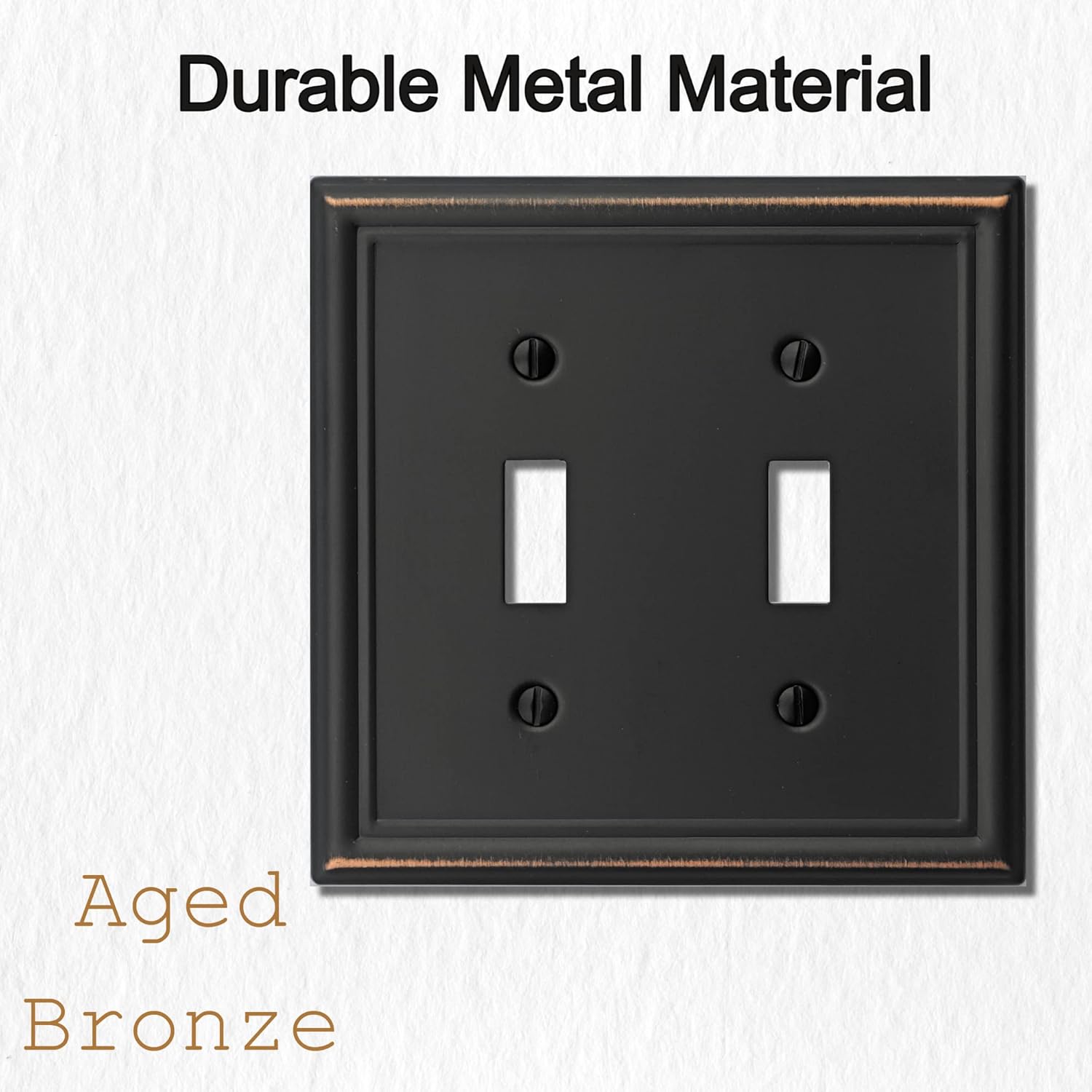 OKAWYC Double Toggle Light Switch Cover Luca Metal Wall Plate, 2-Pack Aged Bronze 2 Gang, Light Switch Cover Decorative Wallplate, Durable
