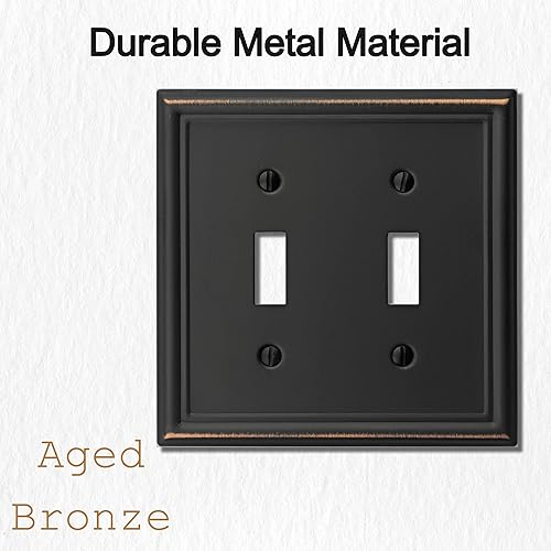 Vista 22 de Luca - Placa de pared de metal para interruptor de luz de palanca, 2 unidades de bronce envejecido de 3 bandas, cubierta decorativa para interruptor