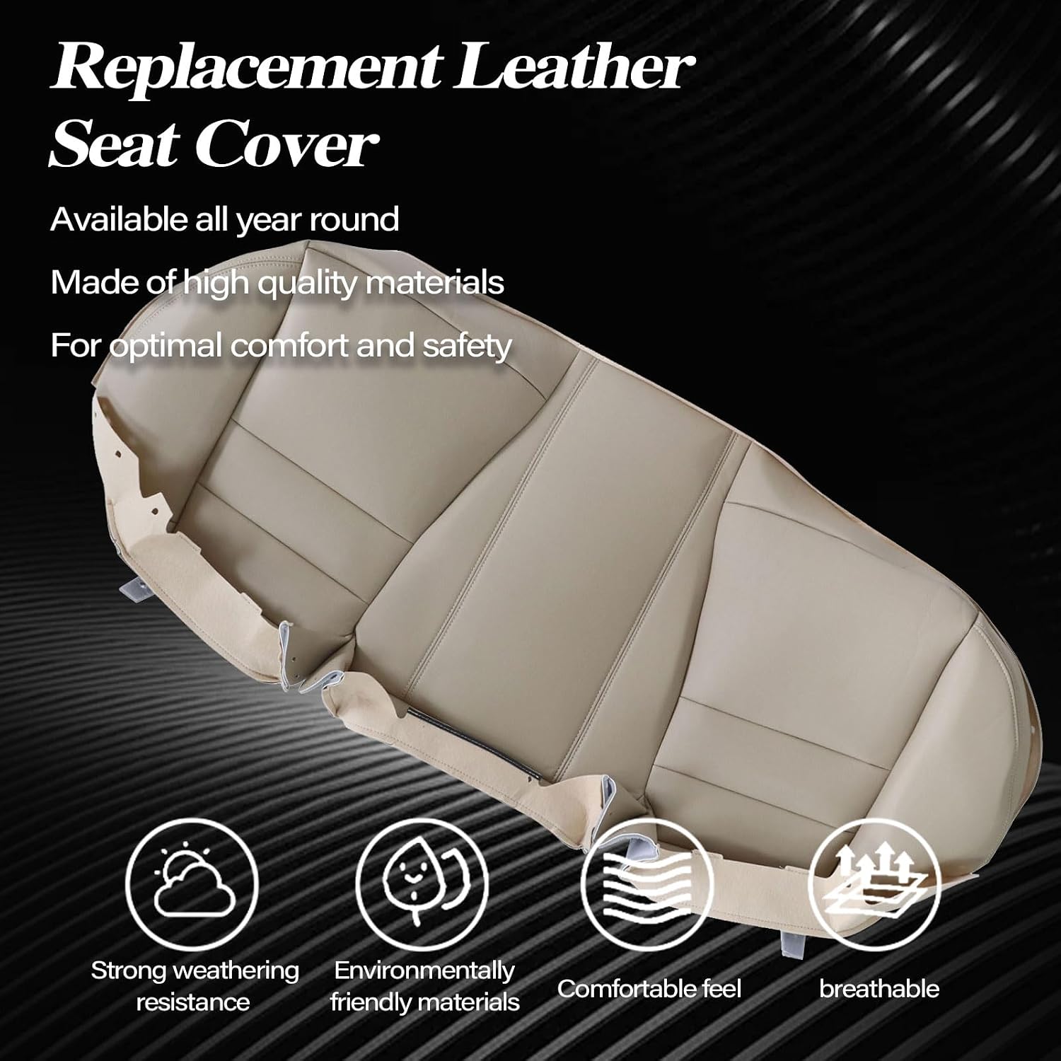 SecosAutoparts Rear Bench Side Bottom Leather Seat Cover Tan Compatible with Honda Accord 2008 2009 2010 2011 2012