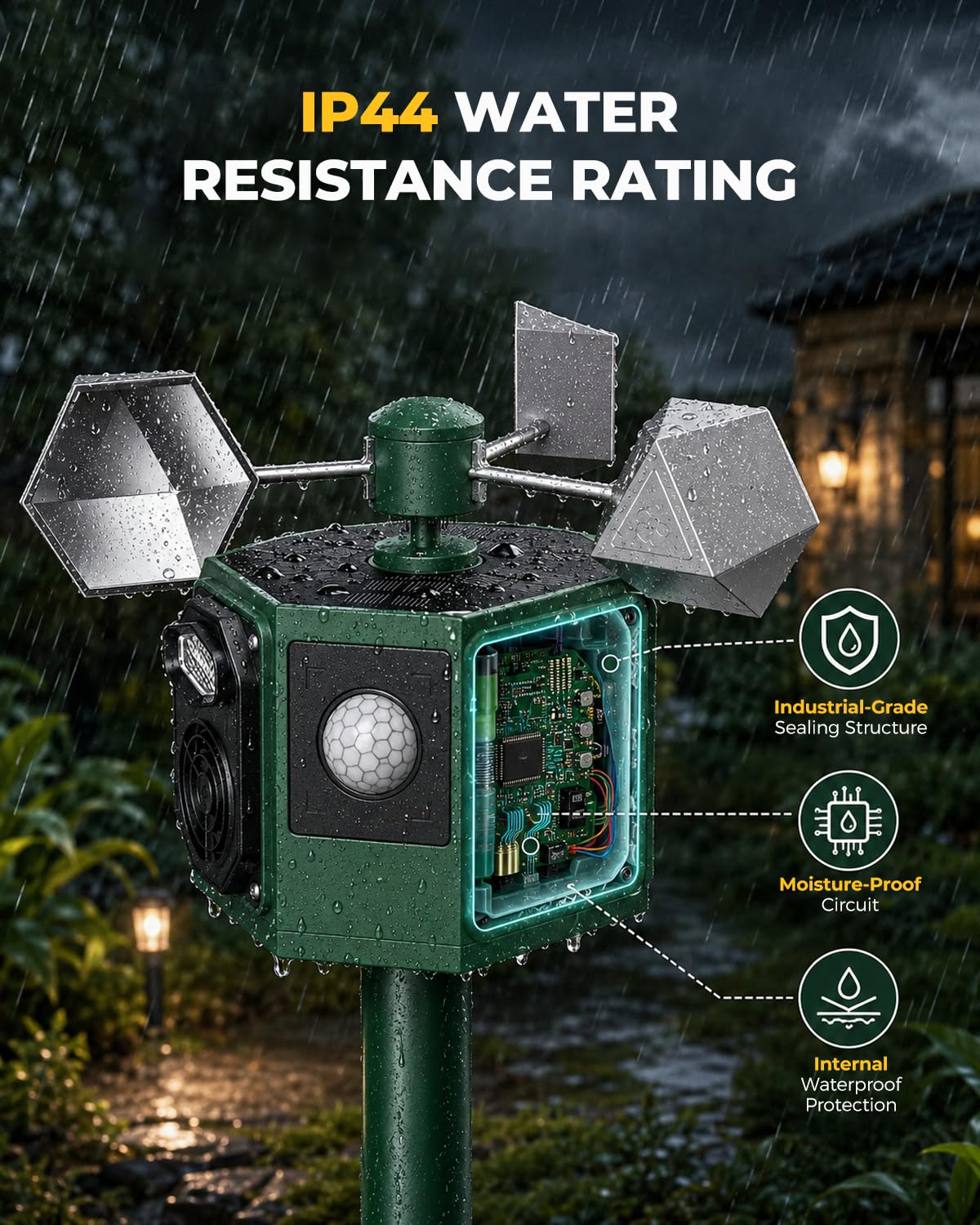 Brd Scarers, deterrente per gatti da giardino, repellente per uccelli riflettente a 360°, repellente per animali ad ultrasuoni a energia solare, impermeabile IP44, repellente per gatti e volpi