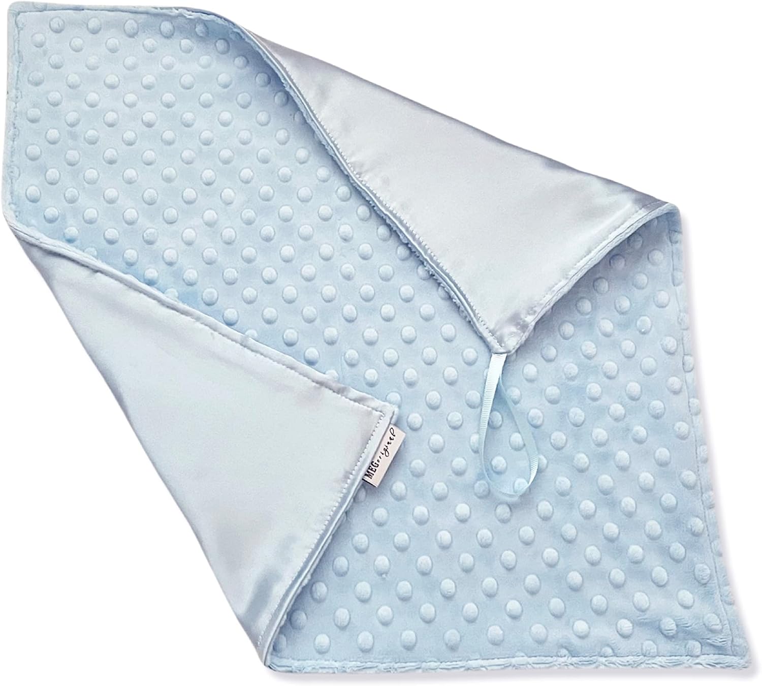 MEG ORIGINAL Baby Boy Security Blanket, Satin + Minky with Loop (Baby Blue)