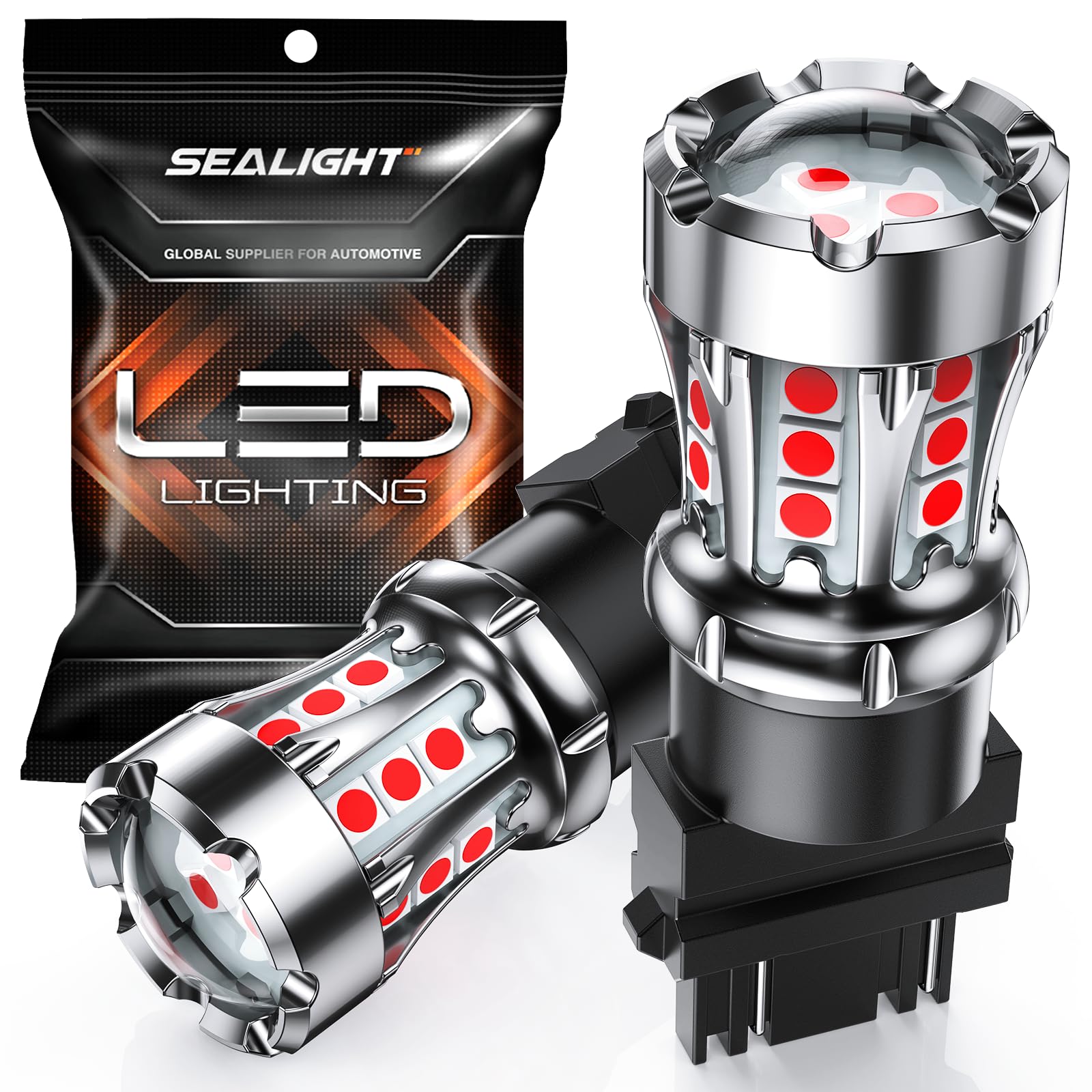 SEALIGHT LED Brake Light Bulbs, 3157 LED Bulb Red, 600% Brighter 3056 3156 3057 Tail Light Bulbs with Projector Lens, for Parking Stop Lights, Automotive Tail Light Covers, Brilliant Red, Pack of 2