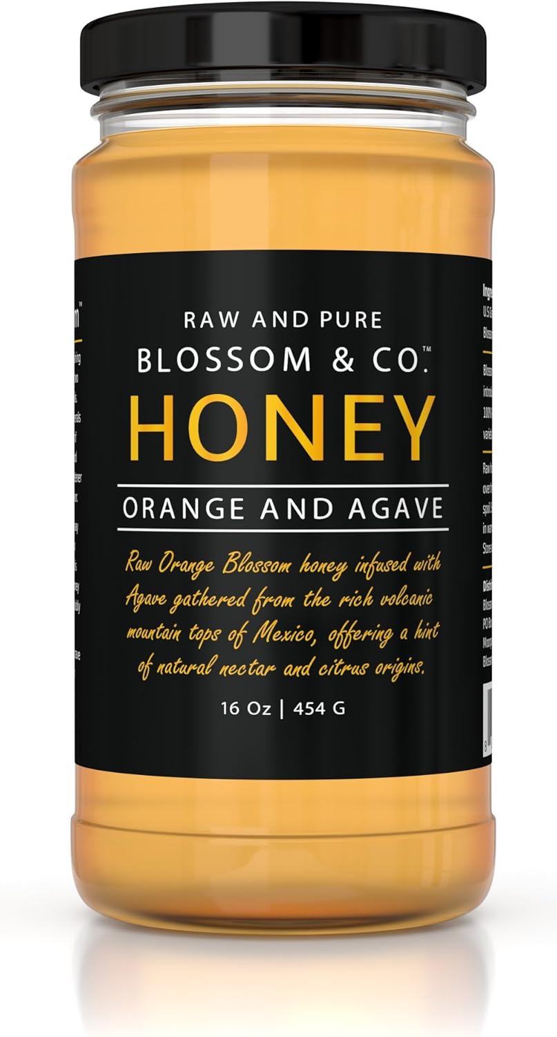 Blossom & Co. 100 Raw Orange Blossom Honey and Agave Nectar, 16 Ounces