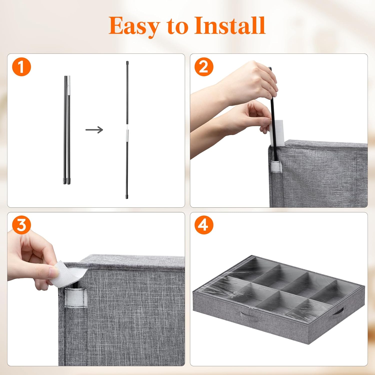 Lifewit Under Bed Shoe Storage Organizer Fits 8 Pair Sneakers, 4.3 Inches Tall Sturdy Structure Ultra Thick Fabic Sneaker Storage, Foldable Underbed Shoe Boxes for Heels, Boots, Sports Shoes 3 Pack