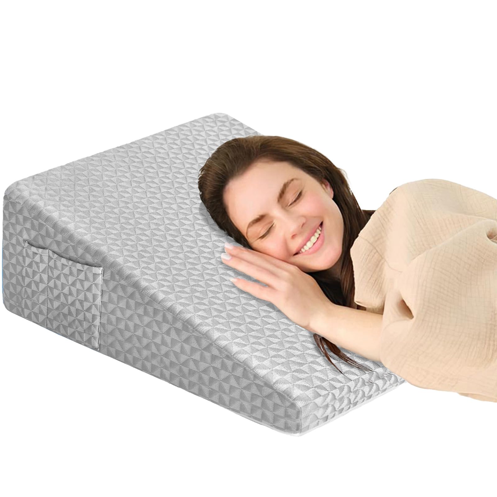 Wedge Pillow for Sleep Apnea, 12" Memory Foam Bed Wedge After Surgery