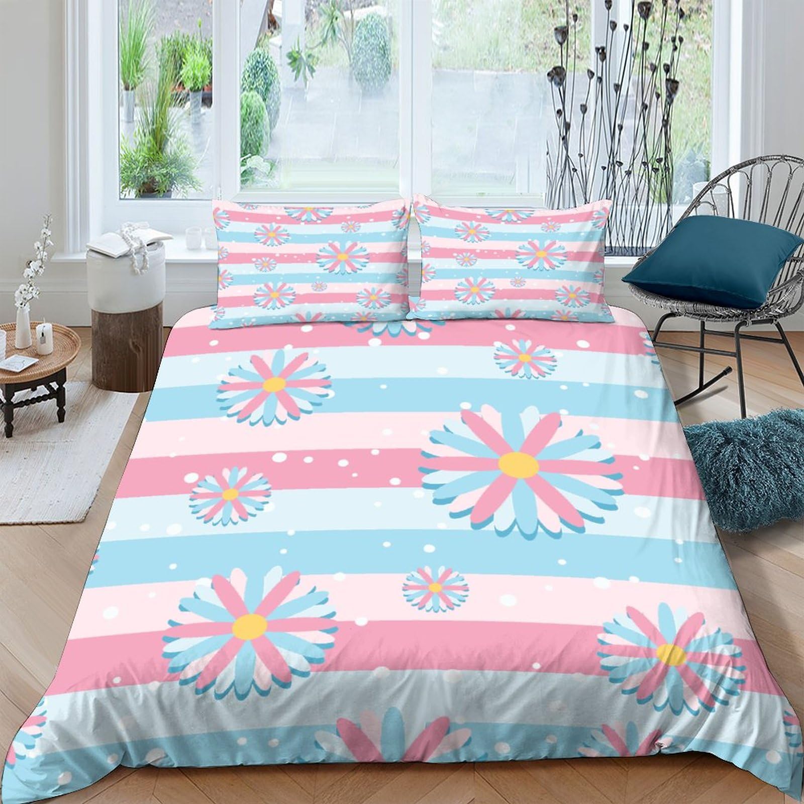 Linge de lit fraîcheur imprimé floral pour chambre de fille et adulte