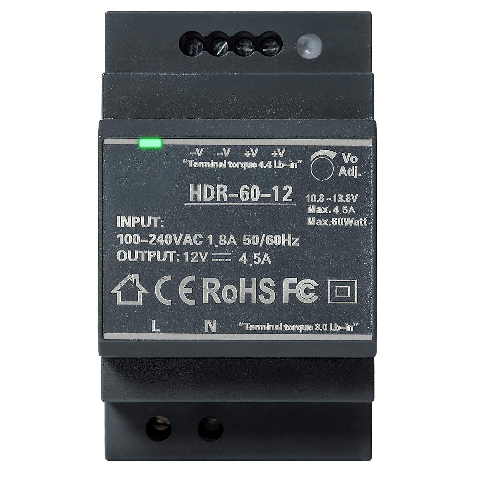 Jadeshay Zasilacz do szyny DIN 12 V DC 4.5A 60W Zasilacz sieciowy do szyny DIN Transformator dla urządzeń automatyki przemysłowej HDR-60W-12V4.5A
