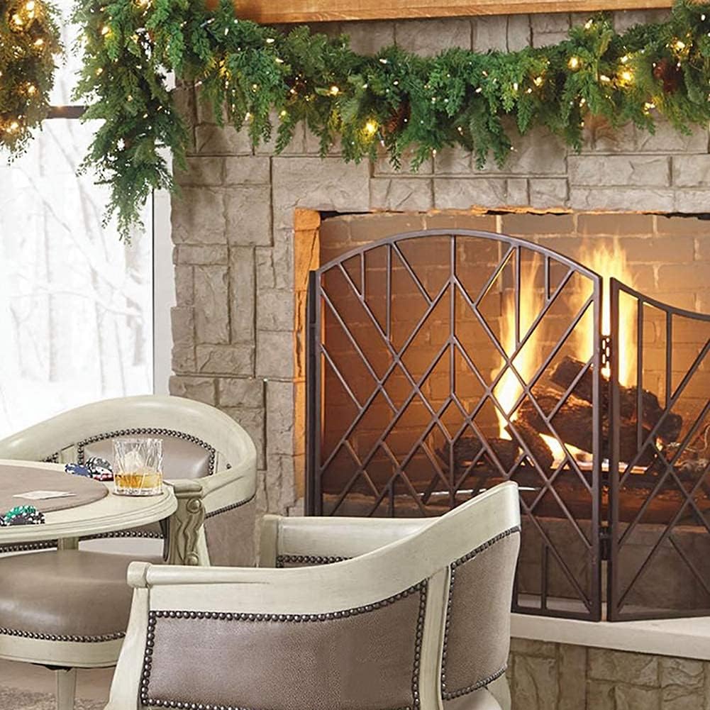 Fireplace Screen Guard, FireplaceProtection Large 3 Panel Fireguard Screen Foldable， Vintage Solid Wrought Ironguard Mesh for Baby Safe Child Protection， 51×33.5inch (Color : B
