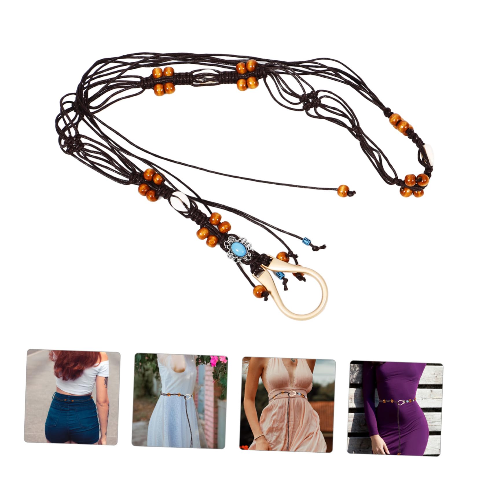 GALPADA Cinturón De Cuentas De Madera Cinturón De Mujer Collar De Concha De Puka De Concha De Vestidos De Mujer De Vestir Sabana De Algodon
