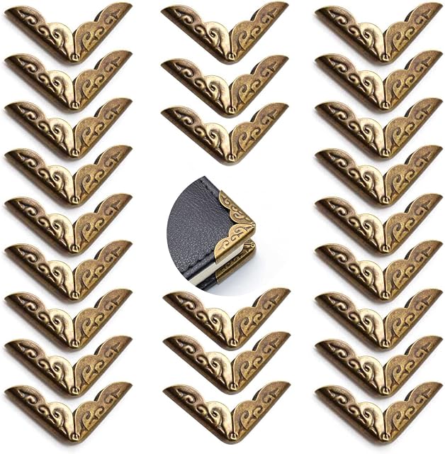 YFaith 25 Pieces Book Corner Protectors, File Menu Corners, Vintage Bronze Book Corner, Corner Protectors Card, for Folders Book Scrapbooking Menus Albums File Decoration (Bronze)