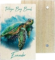 Vista 1 de Tortuga Bay Beach Ecuador Beach Souvenir 2" x 3" Wooden Fridge Magnet Turtle Design Single