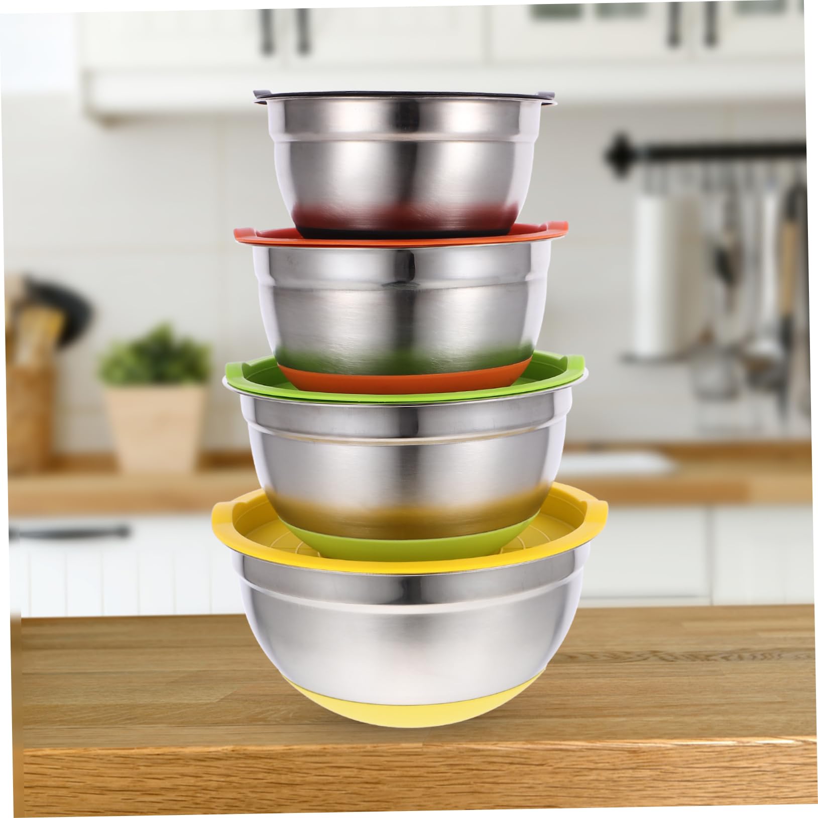 Genérico Cuencos de Acero Inoxidable de 4 Piezas Cuenco Redondo para Ensalada Cuenco para Sopa Cuenco para Frutas Y Verduras