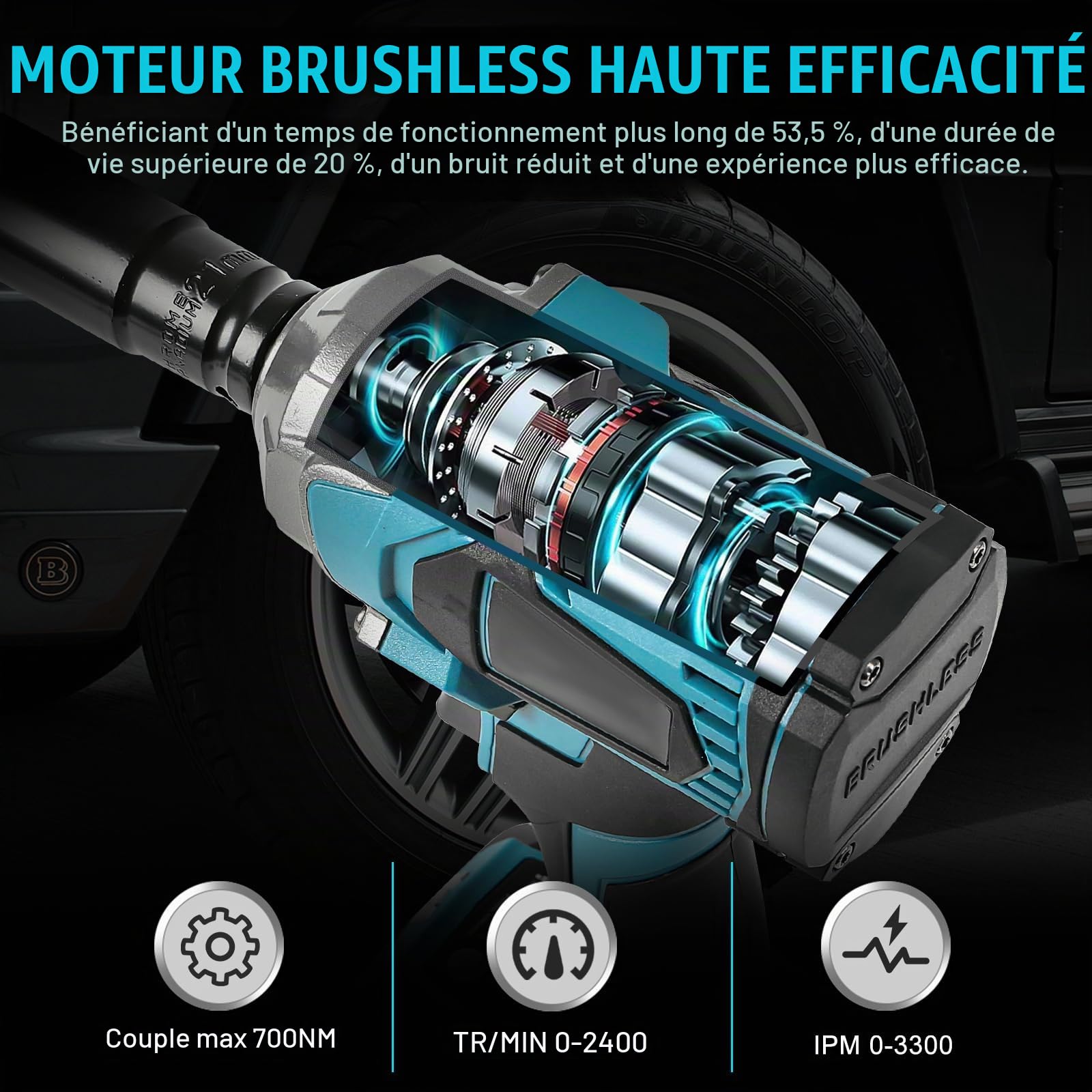 700Nm Clé à Chocs Sans Fil Compatible avec Makita 18V Batteries, 1/2'' Brushless Boulonneuse a Choc Electrique avec 6 Douilles, pour la Voiture et la Maison (Batterie non incluse)