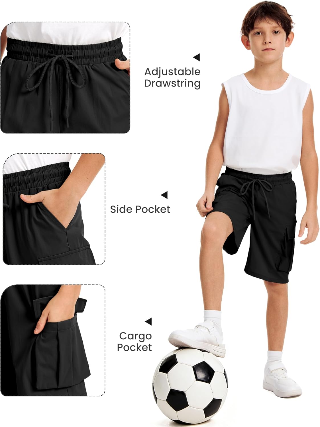 Boys Cargo Shorts Quick Dry Athletic Running Shorts Water Resistant Hiking Shorts for Boy Size 7-14 Years - Image 5