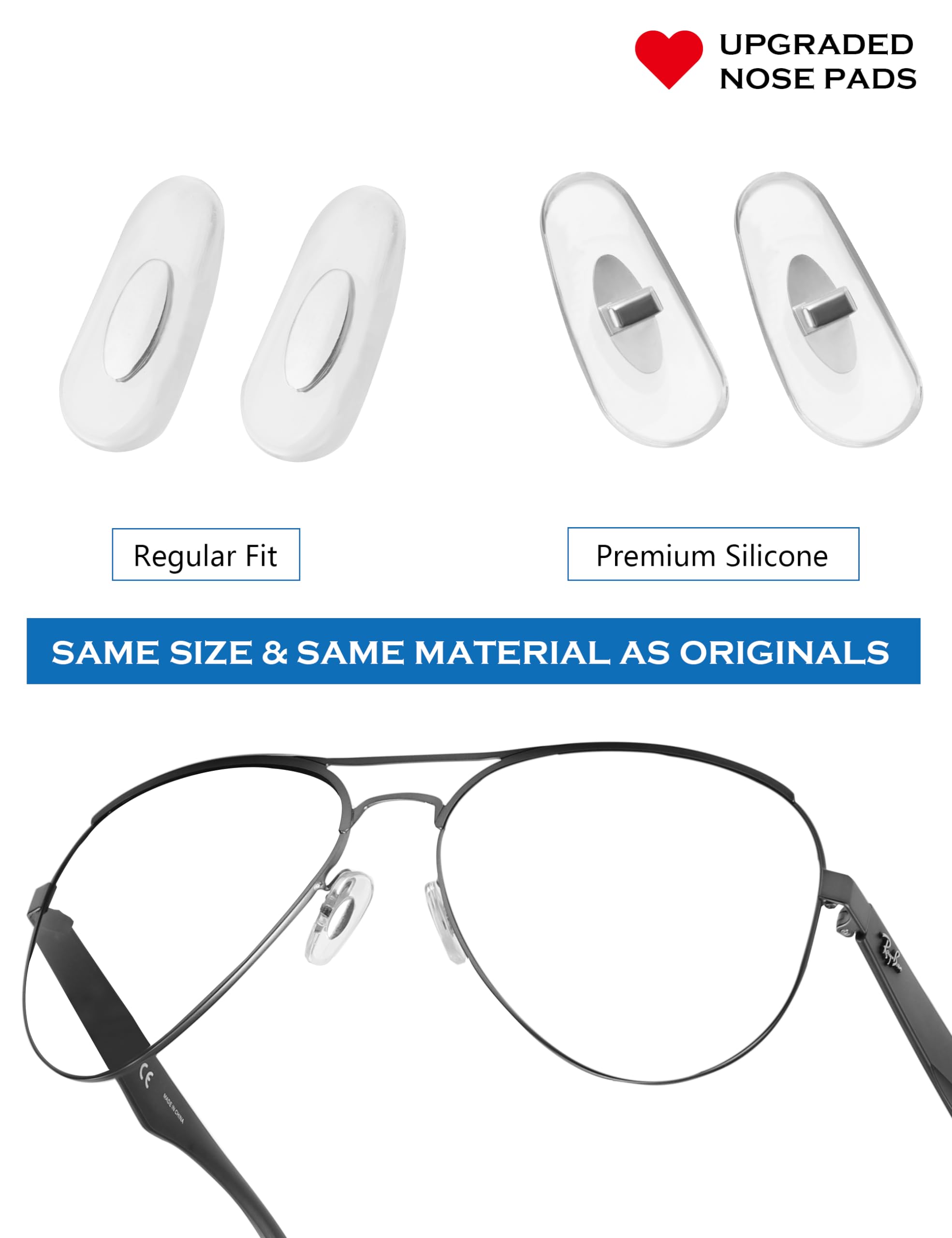 4 Pairs Replacement Nosepieces Nose Pads for Ray-Ban RB3604 RB4264 RB3534 RB3549 RB3584 RB3614 RB3523 RB3526 RB3538 RB3558 RB3660 RB3530 RB4071 RB6336 RB7140 RB8415 Sunglass - Silver