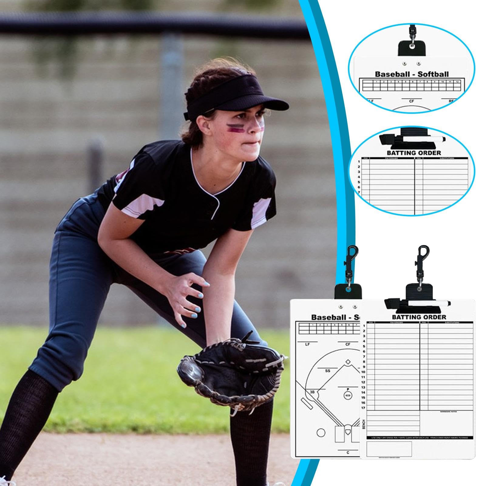 Baseball Clipboard, Double Sided Magnetic Board, Erasable Referee Marker, Halftime and Pre-Game Setup, Easy Cleanup, Lightweight Design, 1 Pack, Ideal for Coaches and Officials