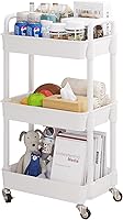 Vista 12 de UDEAR Carrito utilitario rodante de 3 niveles, estantes de almacenamiento multifuncionales con asa y ruedas con cerradura para habitación, oficina